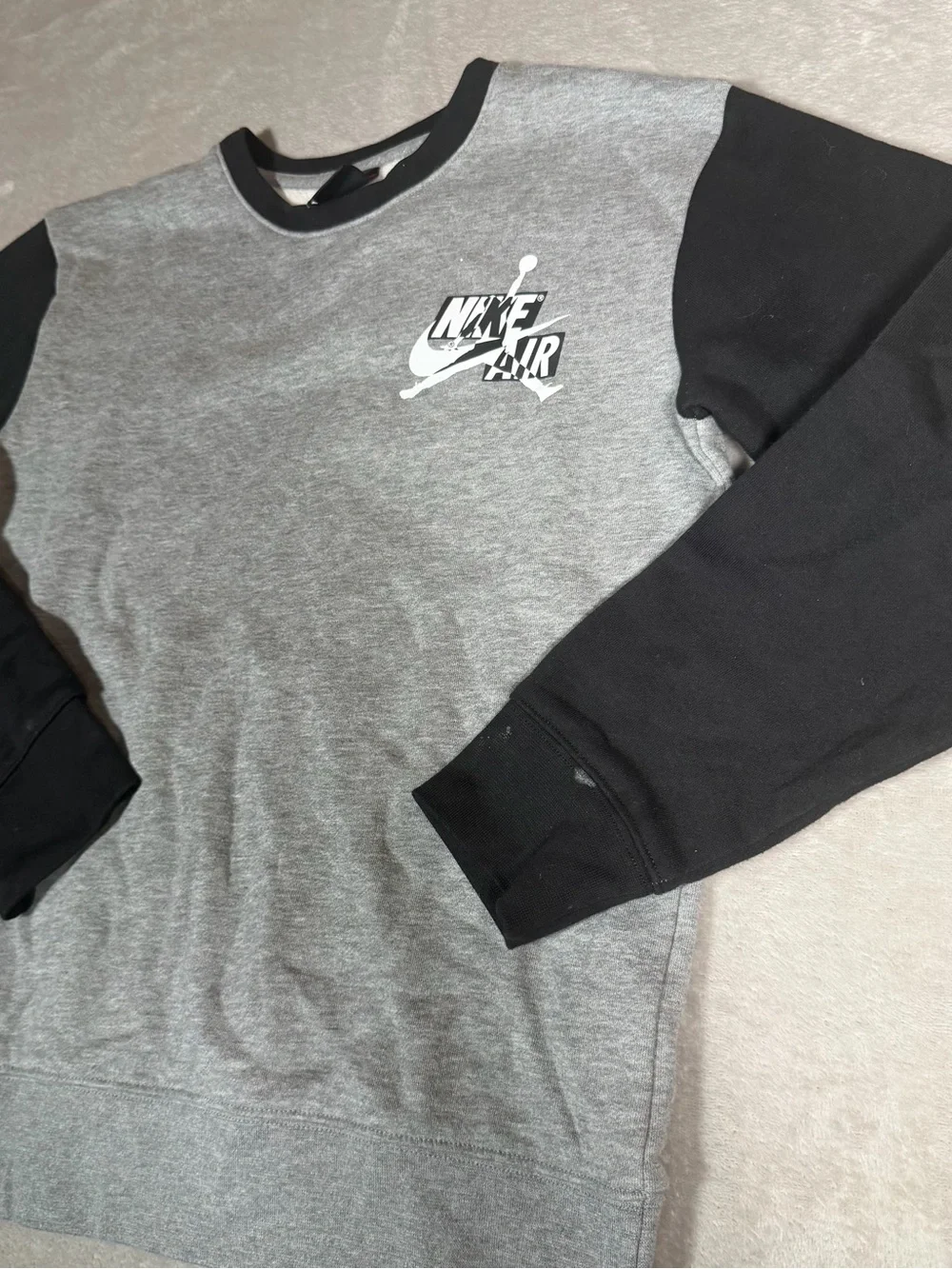 Jordan Kids Gray and Black Colorblock Crewneck Sweatshirt
